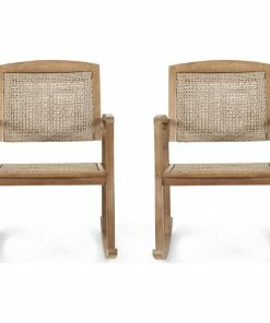 Best reviews of 🔥 GDFStudio Uintah Outdoor Acacia Wood And Wicker Rocking Chair (Set Of 2), Light Brown 👍
