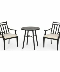 Best deal โค๏ธ GDFStudio Demi Outdoor 3 Piece Bistro Set With Cushions, Matte Black/Beige ๐
