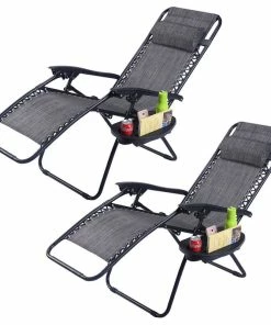 Cheapest 🔔 Costway 2PC Folding Zero Gravity Reclining Lounge Chairs Patio W/Utility Tray 🛒