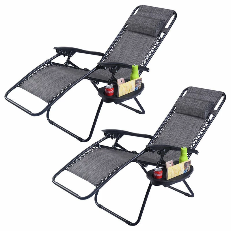 Cheapest 🔔 Costway 2PC Folding Zero Gravity Reclining Lounge Chairs Patio W/Utility Tray 🛒