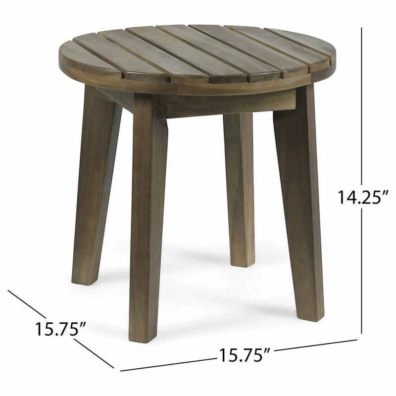 New โญ GDFStudio GDF Studio Parker Outdoor 16" Acacia Wood Side Table, Gray Finish ๐ - Image 4
