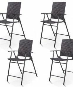 Wholesale 🧨 Costway 4 PCS Folding Rattan Wicker Bar Stool Chair Indoor &Outdoor Furni Brown ✨