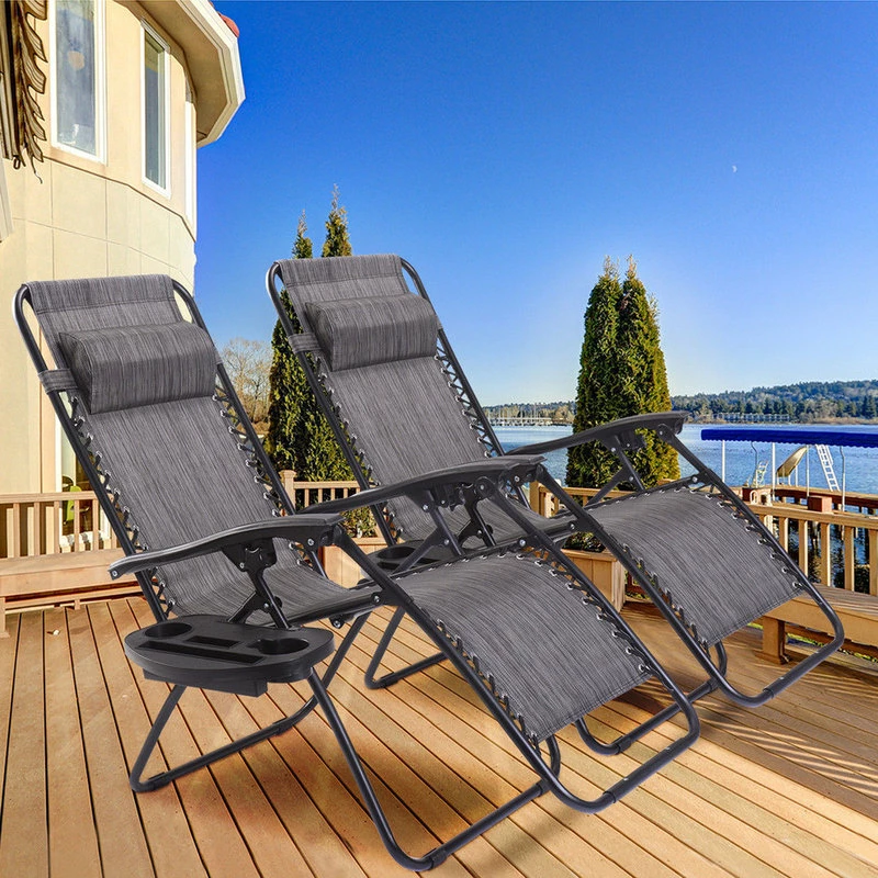 Cheapest 🔔 Costway 2PC Folding Zero Gravity Reclining Lounge Chairs Patio W/Utility Tray 🛒 - Image 2