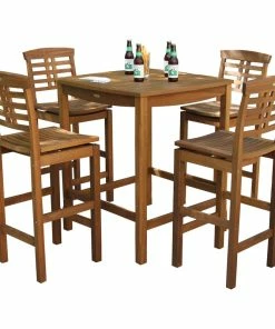 Wholesale 👍 Outdoor Interiors 5-Piece Square Eucalyptus Bar Height Dining Set With Bar Chairs ⭐