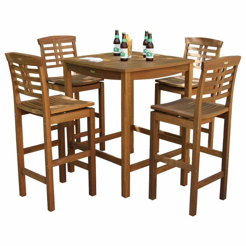Wholesale 👍 Outdoor Interiors 5-Piece Square Eucalyptus Bar Height Dining Set With Bar Chairs ⭐