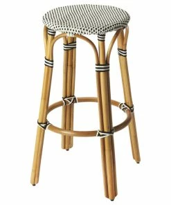 Cheapest ⭐ Butler Specialty Company Obias Black & White Rattan Bar Stool, 9370295 🔥