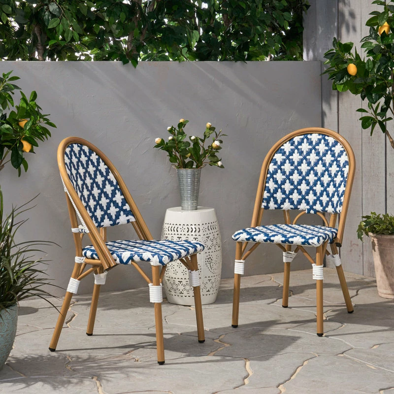 Brand new 🥰 GDFStudio Bronson Outdoor French Bistro Chair, Set Of 2, Blue/White/Bamboo Print Finish 🌟 - Image 2