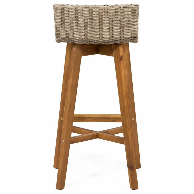 Coupon 🤩 GDFStudio Jessie Outdoor Wood And Wicker Barstool, Set Of 4, Light Brown, Teak Finish 🎁 - Image 7