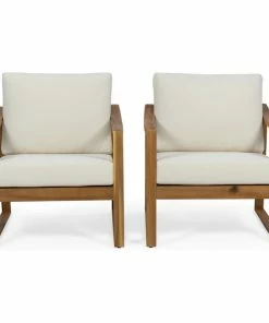 Cheap ⭐ GDFStudio Jad Outdoor Acacia Club Chairs With Water Resistant Cushions, Set Of 2, Teak Fin 👍