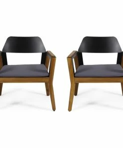 Buy 🎉 GDFStudio Brayson Outdoor Acacia Wood Club Chairs With Cushion, Set Of 2 👍