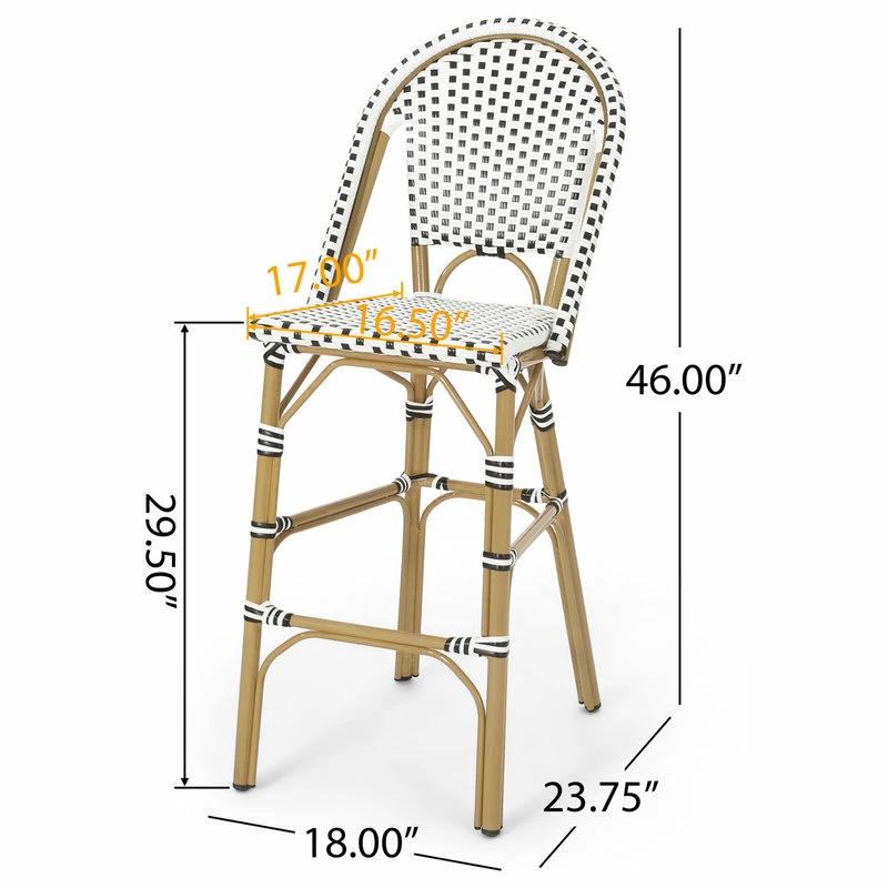 Promo ๐ฅฐ GDFStudio Grelton Outdoor Aluminum French Barstools, Set Of 2, Black/White/Bamboo ๐ฏ - Image 4