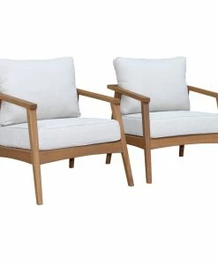 Discount 🧨 Outdoor Interiors Modern Eucalyptus Armchairs With Olefin Cushions, Set Of 2 ✨