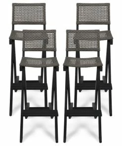Deals ⌛ GDFStudio Ula Outdoor Folding Acacia Wood Barstools, Set Of 4, Dark Gray/Brown 🛒