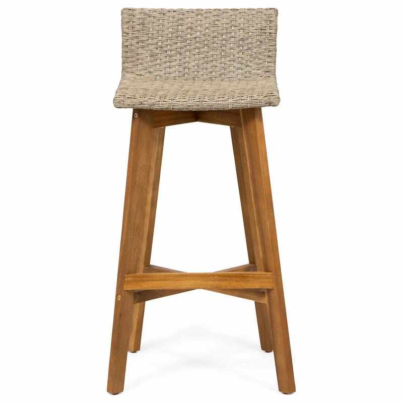 Coupon 🤩 GDFStudio Jessie Outdoor Wood And Wicker Barstool, Set Of 4, Light Brown, Teak Finish 🎁 - Image 6