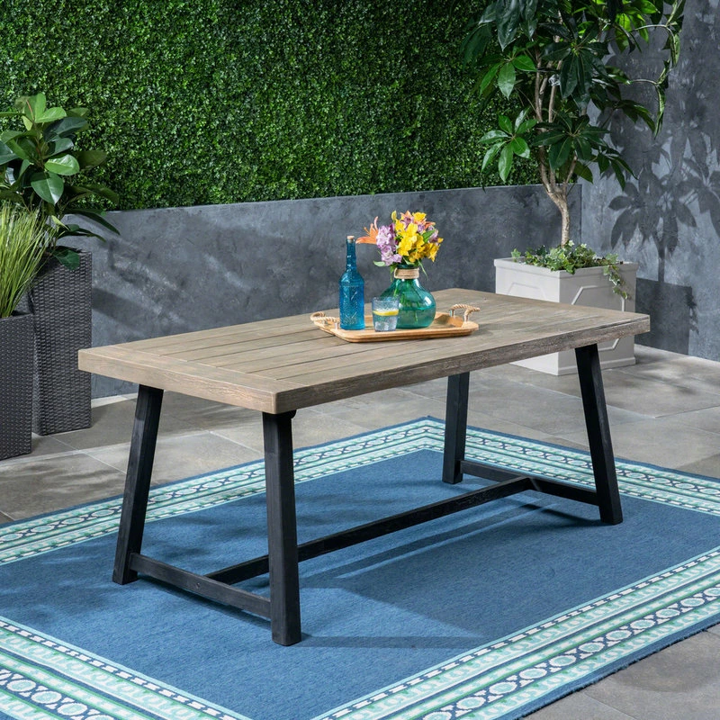 Budget ๐งจ GDFStudio GDF Studio Toby Outdoor Acacia Wood Dining Table, Sandlblast Gray /Black โญ - Image 2