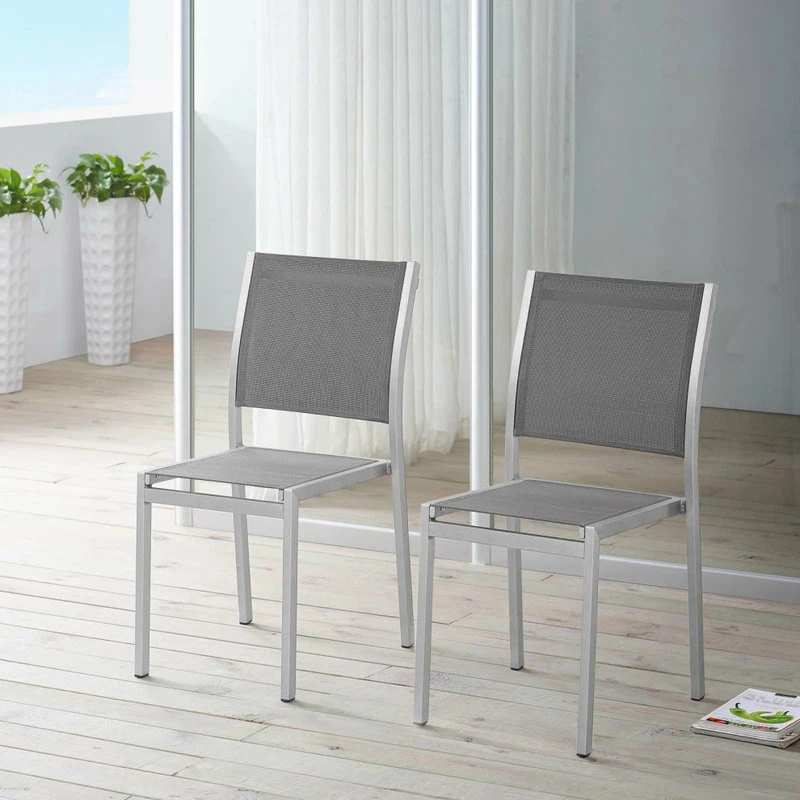 Best Pirce π LexMod Shore Side Chair Outdoor Aluminum, Set Of 2, Silver Gray π - Image 5