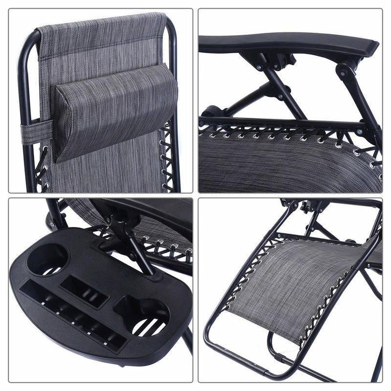 Cheapest 🔔 Costway 2PC Folding Zero Gravity Reclining Lounge Chairs Patio W/Utility Tray 🛒 - Image 3