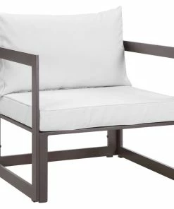 Deals ⭐ LexMod Fortuna Outdoor Aluminum Armchair, Brown White 🎁