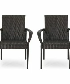 Best reviews of 😍 GDFStudio Johnston Outdoor Contemporary Wicker Dining Chair, Set Of 2, Gray, Multi-Brown ⌛
