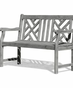 Best Pirce 🔔 Vifah Renaissance Eco-Friendly 4' Outdoor Hand-Scraped Hardwood Garden Bench, Grey 😀