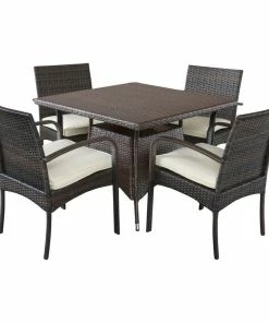 Outlet ✨ GDFStudio GDF Studio 5-Piece Carmela Outdoor Multibrown PE Wicker Square Dining Set 😉
