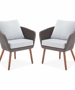 Outlet 🔔 Bolton Furniture, Inc. Athens All-Weather Brown Wicker Outdoor Chairs, Gray Cushions, Set Of 2 🥰