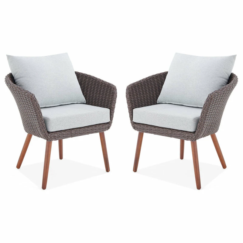 Outlet 🔔 Bolton Furniture, Inc. Athens All-Weather Brown Wicker Outdoor Chairs, Gray Cushions, Set Of 2 🥰