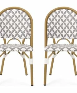 Discount ❤️ GDFStudio Bronson Outdoor French Bistro Chair, Set Of 2, Gray/White/Bamboo Print Finish 🌟