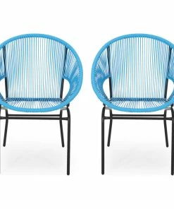 Outlet 🔥 GDFStudio Carolina Outdoor Modern Faux Rattan Club Chair, Set Of 2, Blue/Black 🔔