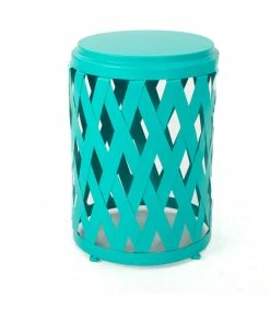 Best Sale 🥰 GDFStudio GDF Studio Ellen Outdoor Patio Iron Side Table, Matte Teal, 12" ✔️