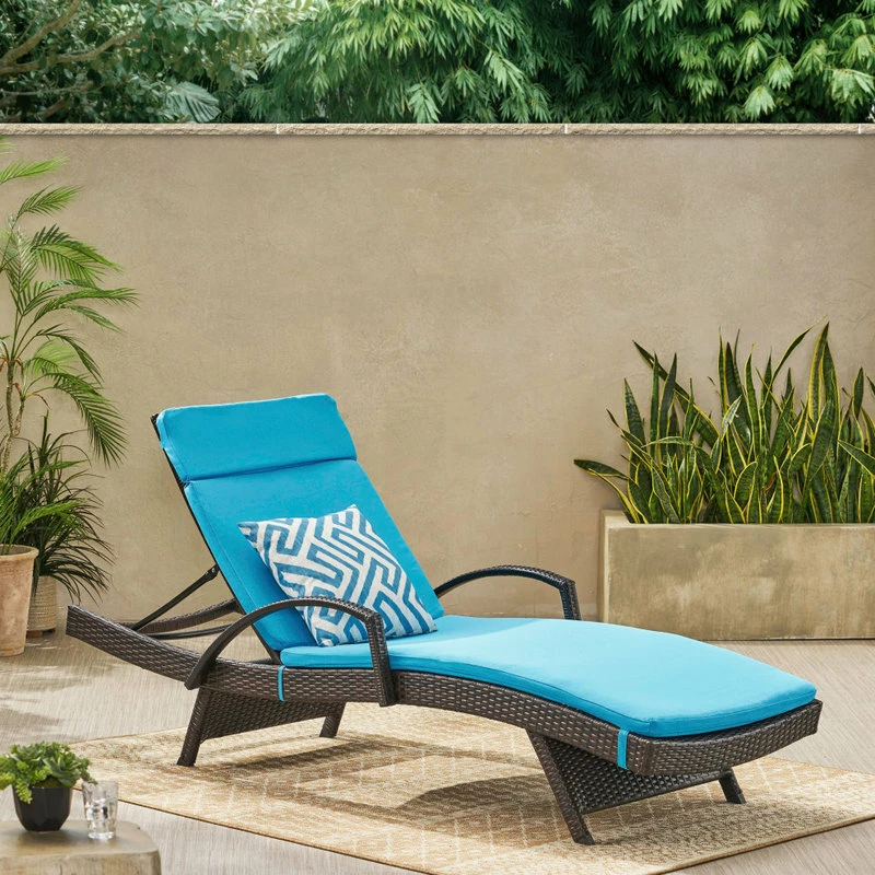 Best Pirce โจ GDFStudio GDF Studio Ann Outdoor Wicker Adjustable Chaise Lounge, Arms With Cushion, Blue ๐ - Image 2