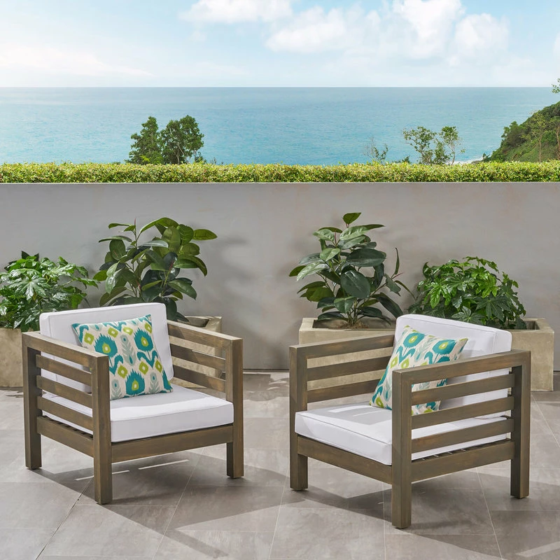 Brand new โ๏ธ GDFStudio Louise Outdoor Acacia Wood Club Chairs With Cushions, Set Of 2, White โ๏ธ - Image 2