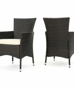 Flash Sale 😀 GDFStudio GDF Studio Clementine Outdoor Multibrown PE Wicker Dining Chairs, Set Of 2 😍