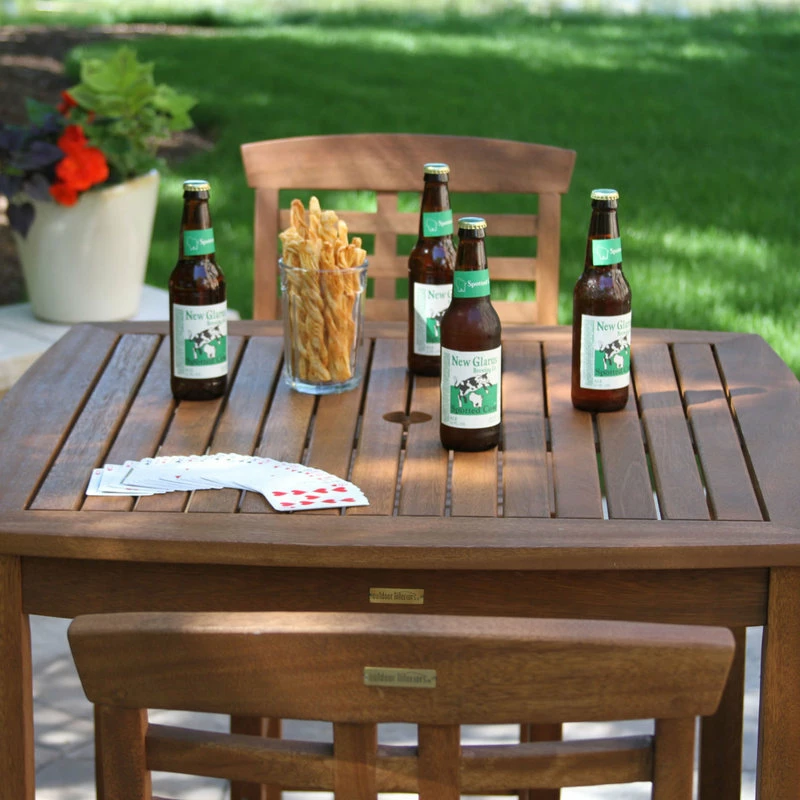 Wholesale 👍 Outdoor Interiors 5-Piece Square Eucalyptus Bar Height Dining Set With Bar Chairs ⭐ - Image 4