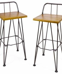 Coupon 👍 GDFStudio GDF Studio Leonardo Outdoor Teak Finish Acacia Wood Barstools With Iron Frame, S 😀