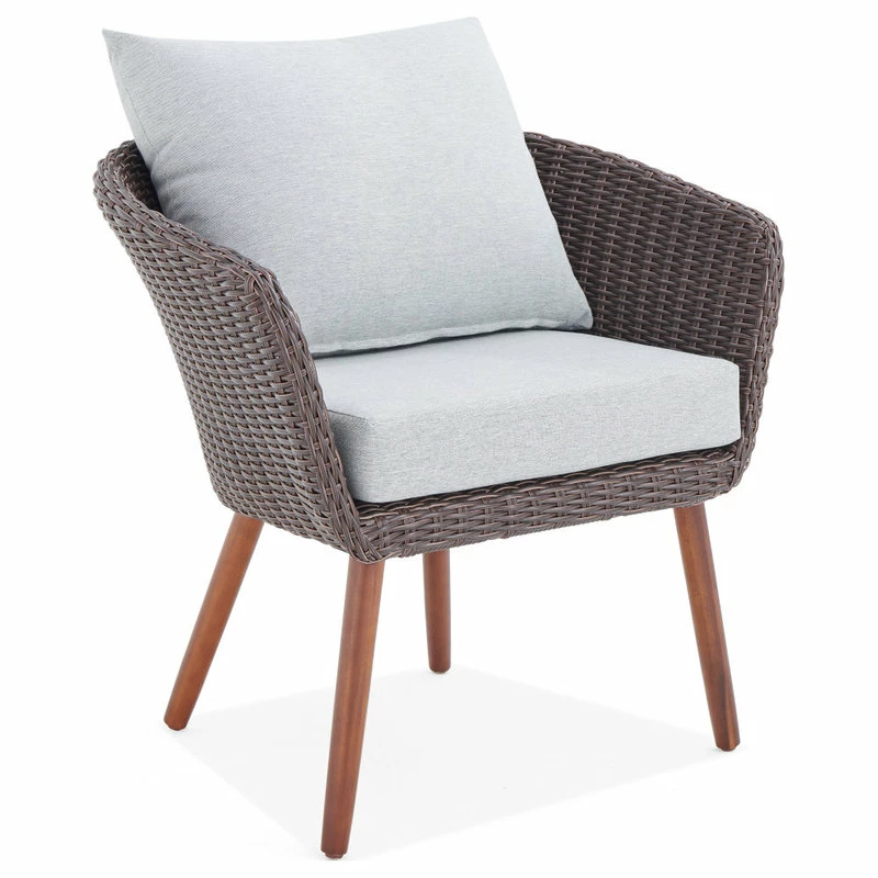 Outlet 🔔 Bolton Furniture, Inc. Athens All-Weather Brown Wicker Outdoor Chairs, Gray Cushions, Set Of 2 🥰 - Image 4