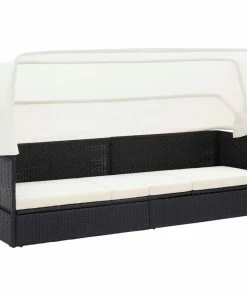 Brand new 👍 Vida XL LLC VidaXL Patio Sofa With Canopy Black Poly Rattan Garden Sunlounger Seating ✔️