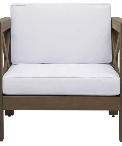 Buy 🛒 GDFStudio Louise Outdoor Acacia Wood Club Chair With Cushion, White ✨