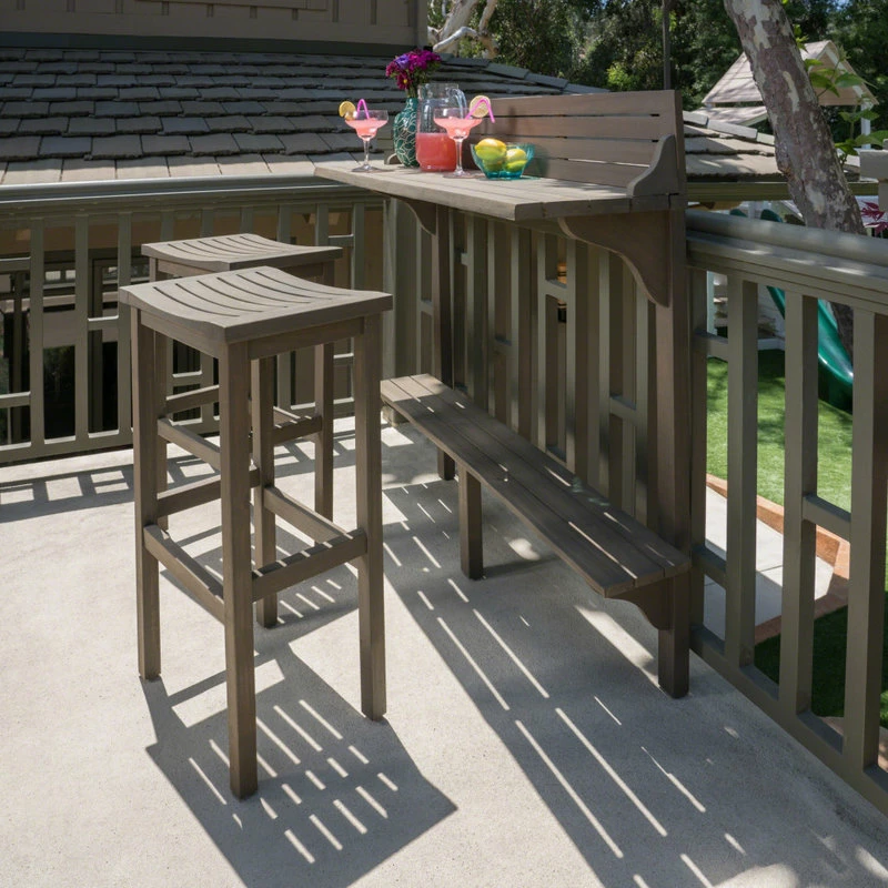 Flash Sale 🥰 GDFStudio GDF Studio 3-Piece Cassie Outdoor Acacia Wood Balcony Bar Set, Gray Finish 💯 - Image 2