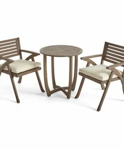 New ๐ GDFStudio GDF Studio Toulon 3-Piece Teak Finish Acacia Wood Bistro Set, Gray Finish/Creme ๐