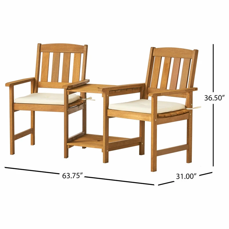 Cheapest ๐งจ GDFStudio GDF Studio Las Brisas Outdoor Wood Adjoining 2-Seater Chairs With Cushions ๐ - Image 3