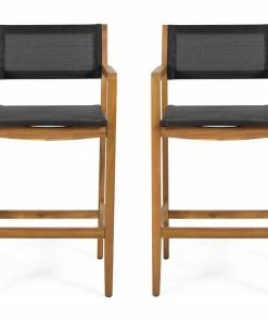 Outlet ๐งจ GDFStudio Santana Outdoor Acacia Wood Barstools With Outdoor Mesh, Set Of 2 ๐คฉ