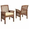 Buy 🥰 Walker Edison Acacia Wood Outdoor Patio Chairs With Cushions, Set Of 2, Dark Brown 👏