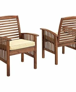 Buy 🥰 Walker Edison Acacia Wood Outdoor Patio Chairs With Cushions, Set Of 2, Dark Brown 👏