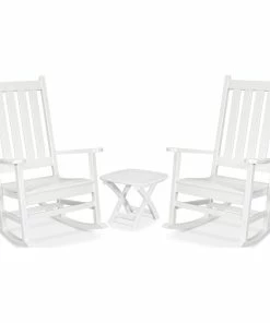 Deals 🧨 POLYWOOD Trex Outdoor Cape Cod 3-Piece Porch Rocking Chair Set, Classic White ✔️