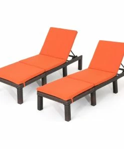 Cheapest 👍 GDFStudio GDF Studio Joyce Outdoor Wicker Chaise Lounge With Cushion, Orange, Set Of 2 🛒