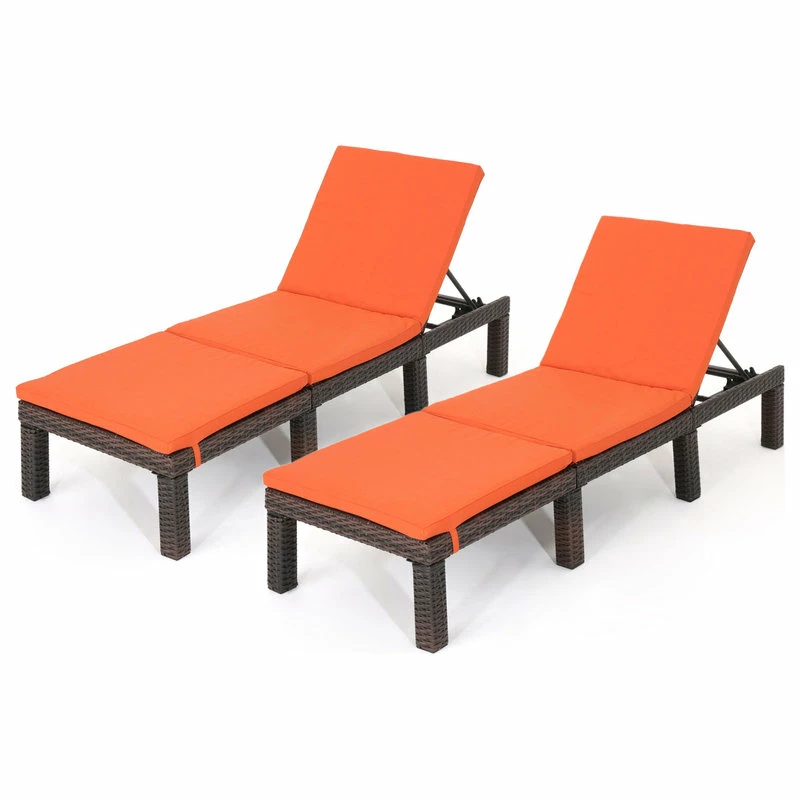 Cheapest ๐ GDFStudio GDF Studio Joyce Outdoor Wicker Chaise Lounge With Cushion, Orange, Set Of 2 ๐
