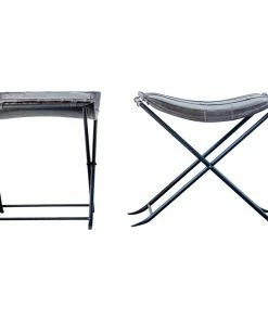 Deals 🥰 CREATIVE CO-OP Collapsible Charcoal Leather And Metal Stool 🔥