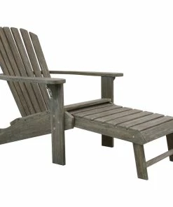 Best deal ๐งจ Outdoor Interiors Gray Wash Eucalyptus Adirondack Chair With Built-in Stowaway Ottoman ๐