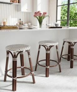 Best Pirce ๐ Butler Specialty Company Tobias Brown And White Rattan Counter Stool ๐ฅฐ